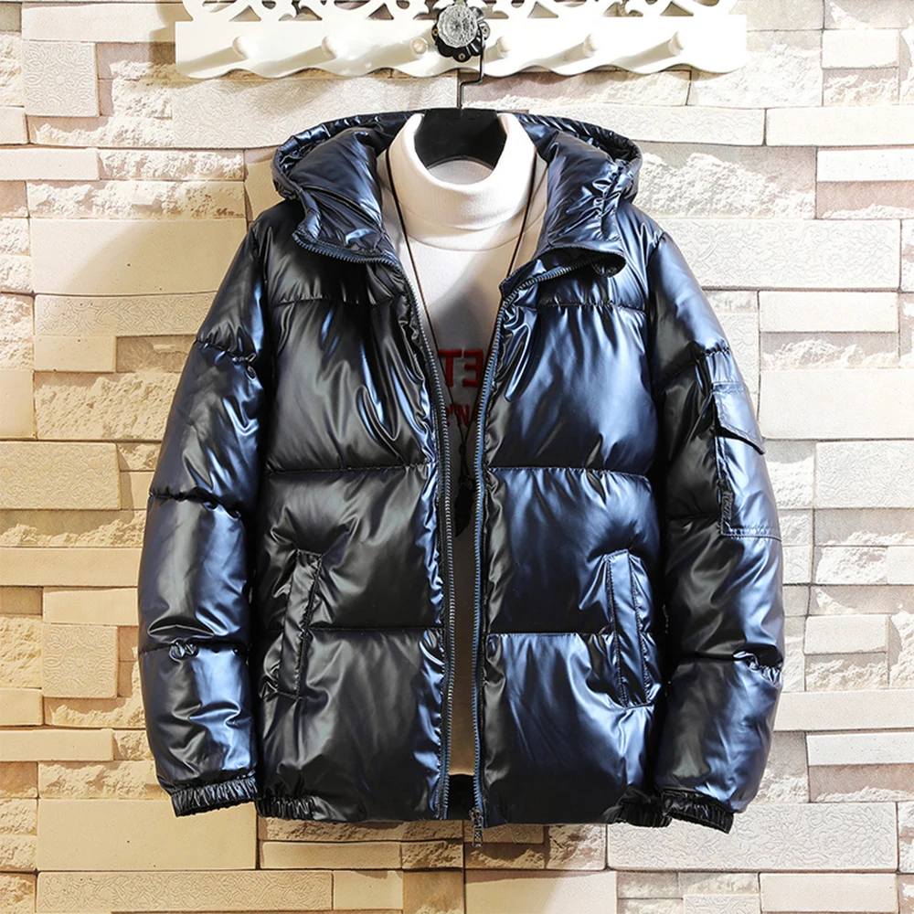 Men Winter Wram Coat Shiny Ski Snow Thick Hooded Jacket Bubble Puffer Casual Overcoat Classic Windproof Outwear Outfits
