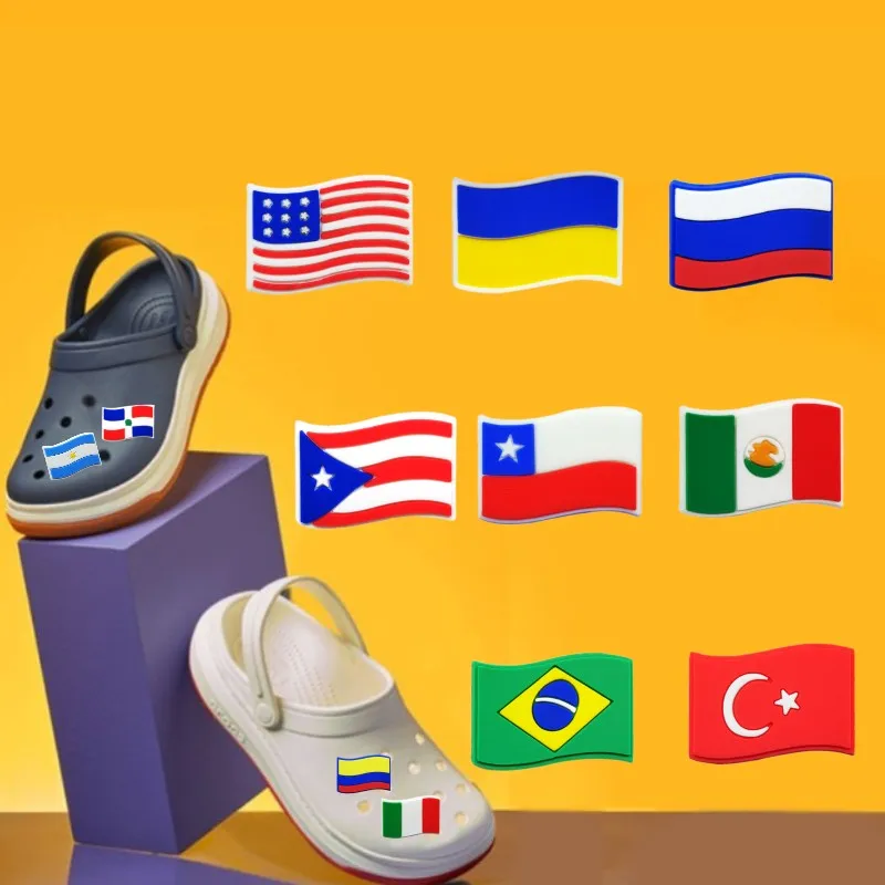 1pcs Country Flag Shoe Charms Shoe Accessories US RU UKR PR National Flags Clog Pins Garden Sandal Shoe Decorations