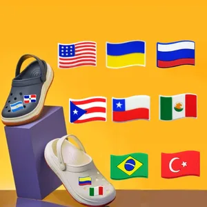 1pcs Country Flag Shoe Charms Shoe Accessories US RU UKR PR National Flags Clog Pins Garden Sandal S