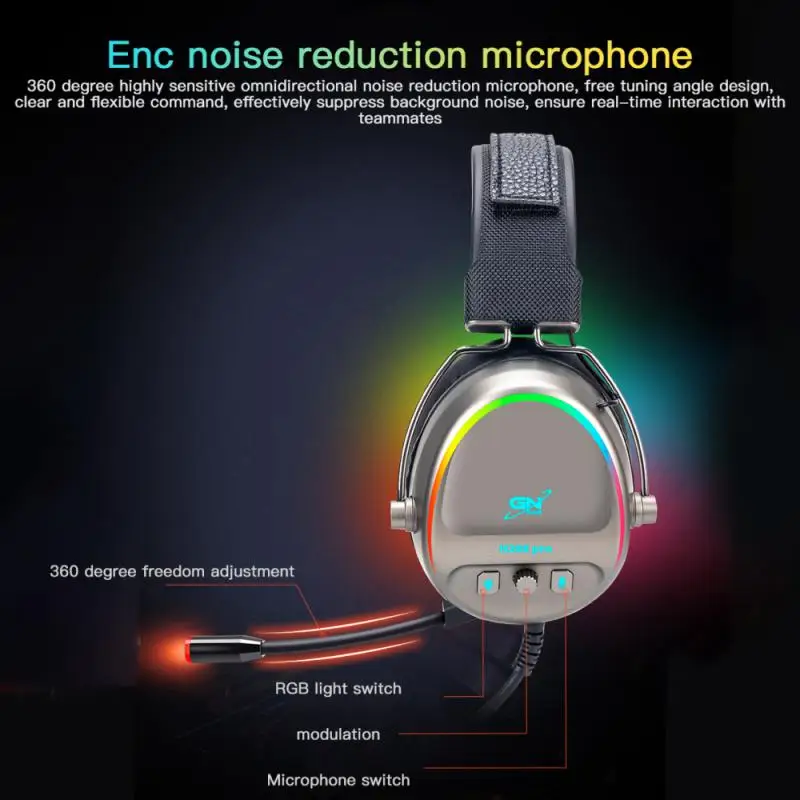 

Usb Power Supply Rgb Light Headset Surround Sound Stereo Noise Reduction Virtual 7.1 Channel Game Headset Gh288 Gaming Headsets