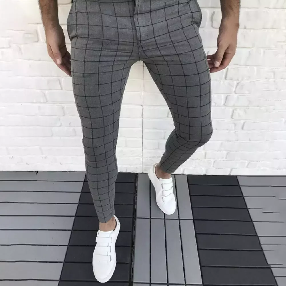 

Free shipping Bottoms Mid-rise Checkered Pattern Pencil Pants for Office