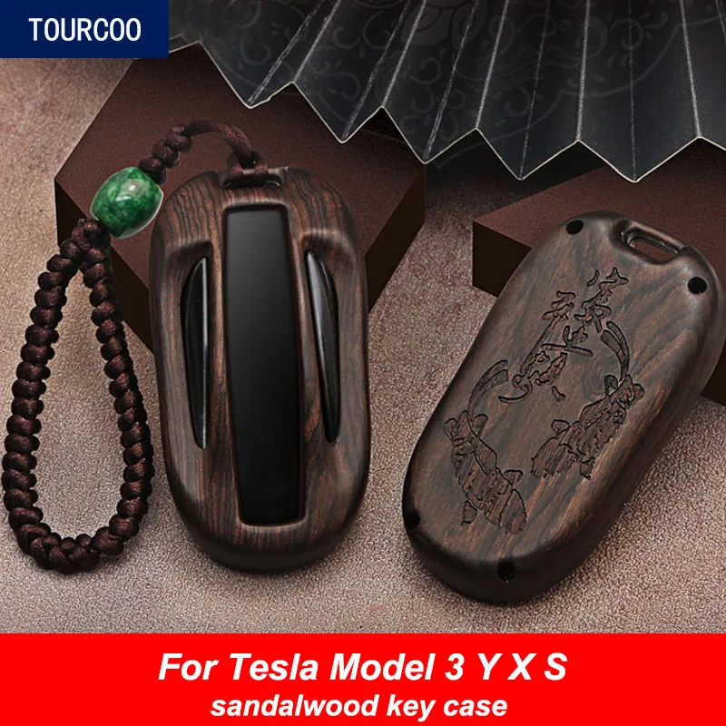 For Tesla Model 3 Y X S Chinese Elements Sandalwood Key Case Cover