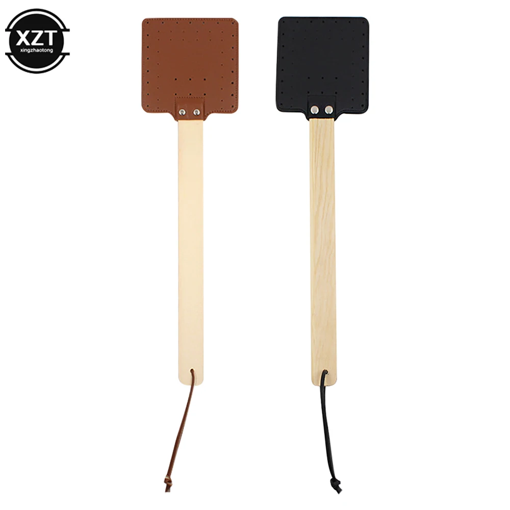 New Wooden Stick Handle Durable PU Leather Anti-Mosquito And Insect-Killing Beat Household Easy Using Hang Fly Mosquito Swatter
