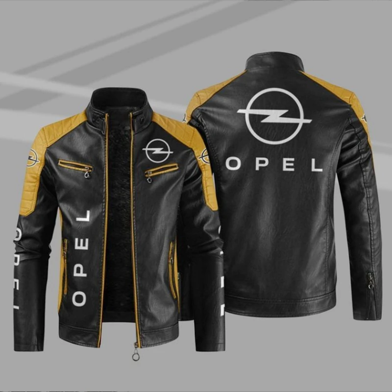 

Men's Classical OPEL Logo Motocycle Jacket Winter Fleece Thick Men Leather Jacket Motor Autumn Zipper Jacket Male Biker Coat Siz