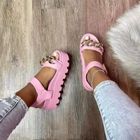 womens sandals 2022 summer new fashion metal decorated gladiator thick sole open toe party roman buckle casual braided sandals
