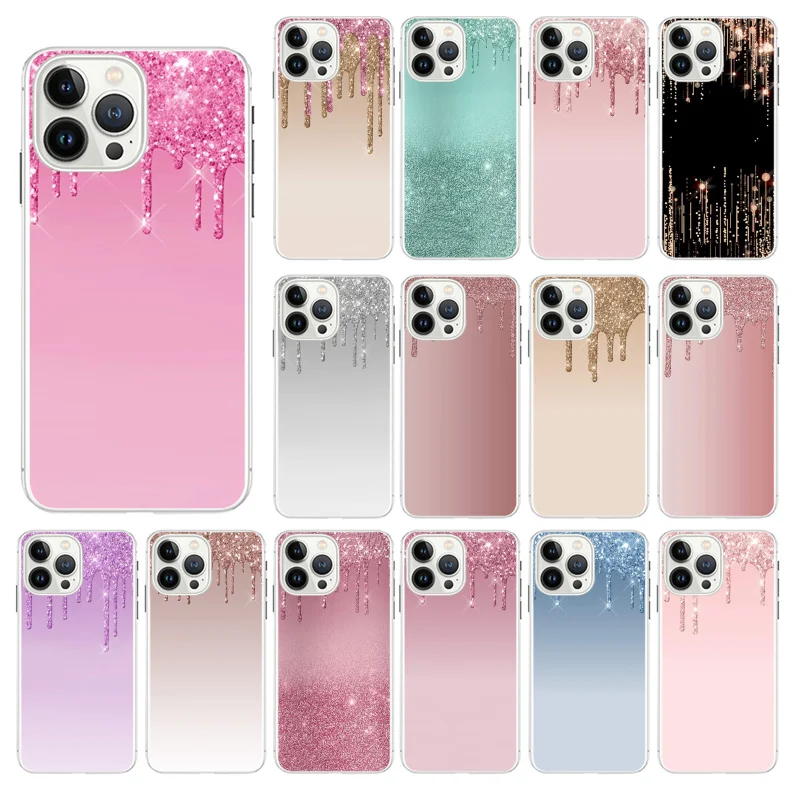 

Dripping Glitter Pink Blue Black Gray Gold PurplePhone Case For iphone 13 12 11 Pro Max Case For iphone XS MAX X XR SE2 8 7 Plus