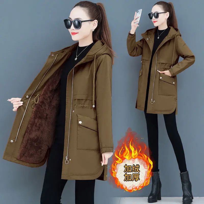 Plus Velvet Thick Warm Jacket Women 2023 Autumn Winter New Cotton Hooded Loose Parkas Coat Casual Female Parka Outwear Clothing