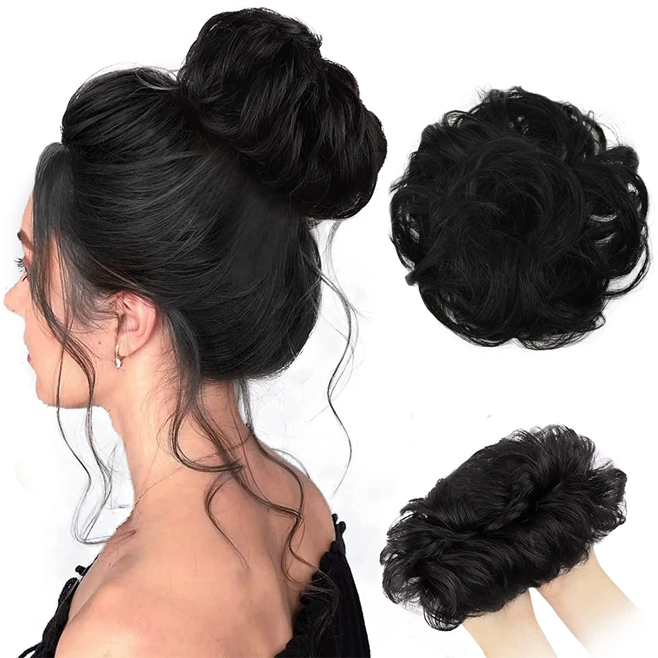 

Human Hair Buns Chignon Messy Wavy Bun Wrap On Nautal Black Hair Pieces Wigs For Women All For 1 Real And Free Shipping TYSLE
