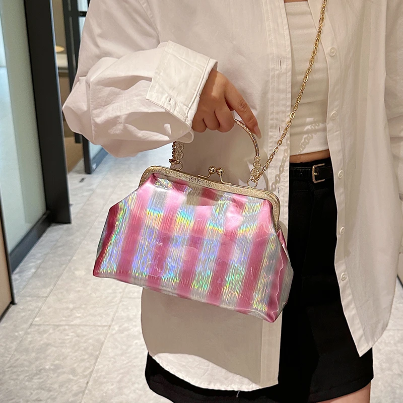 Повседневная сумка через плечо в полоску женская дизайнерская блестящая