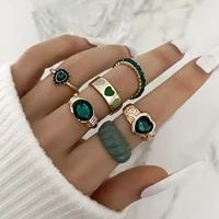 stillgirl 6pcs aesthetic gold rings for women charms green crystal resin vintage couple geometric set y2k jewelry anillos mujer