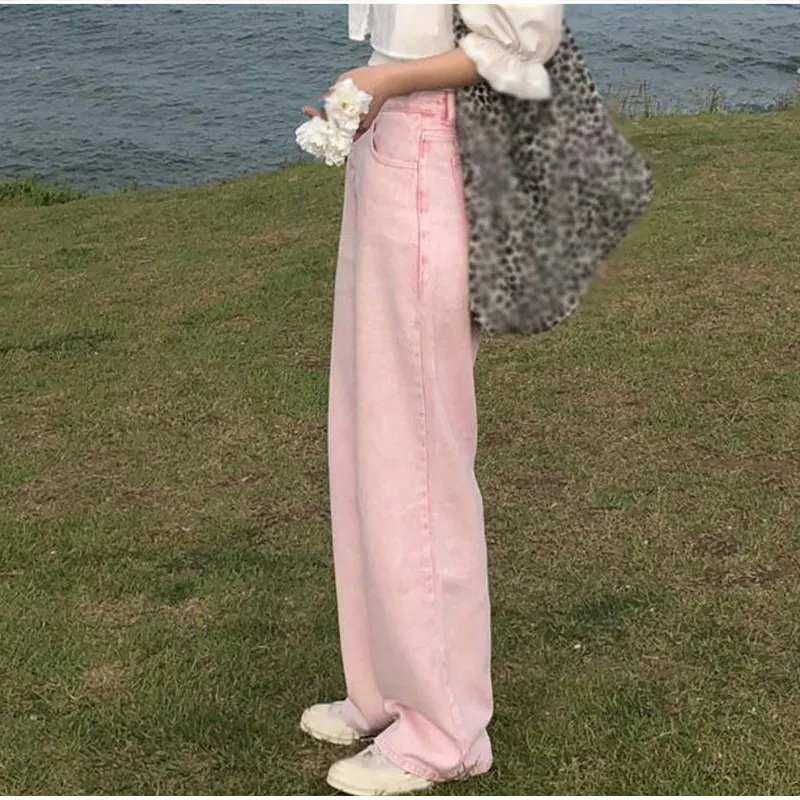 Oversize Y2K Vintage Pink Wide Leg Straight Jeans New Spring Women Harajuku High Waist Loose Oversized Denim Trousers E Girl
