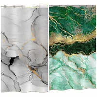 Grey Silver Gold Stripes Marble Abstract Emerald Green Turquoise Shower Curtain Modern Ink Art Waterproof For Bathroom Decor