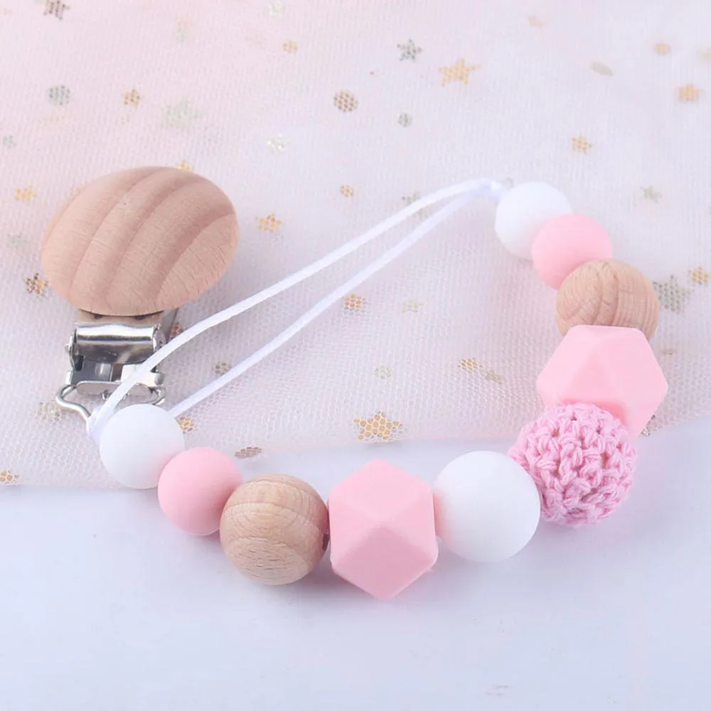 

Pacifier Anti-Lost Chain Pacifier Clip Handmade Beech Wooden Chain Newborn Silicone Soother Chain Baby Teething Toy Chew Gift