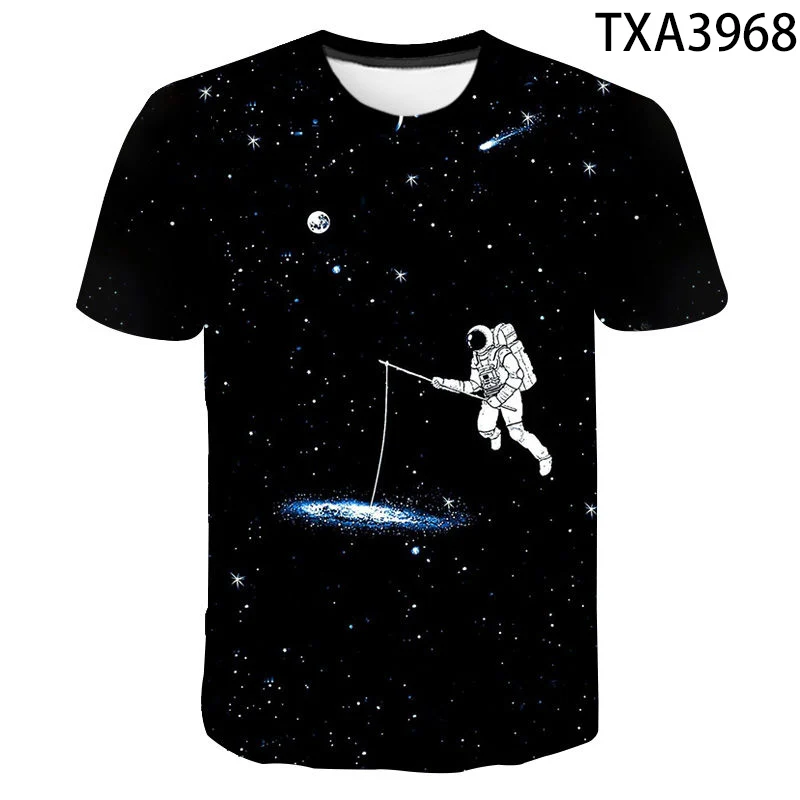 

Space Science Fiction Astronaut 3D Print Creative New Summer Fashion Crewneck Short Sleeve Casual Romantic Men's Women T-shirts