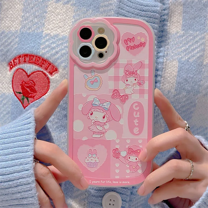 Милые розовые телефонные чехлы Sanrio Melody для iPhone 13 12 11 Pro Max XR XS MAX X 2022 роскошный