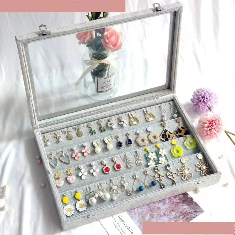 100-Bit Earrings Storage Boxes PU Leather Black Large Earrings Earrings Stall Jewelry Display Box Factory Wholesale