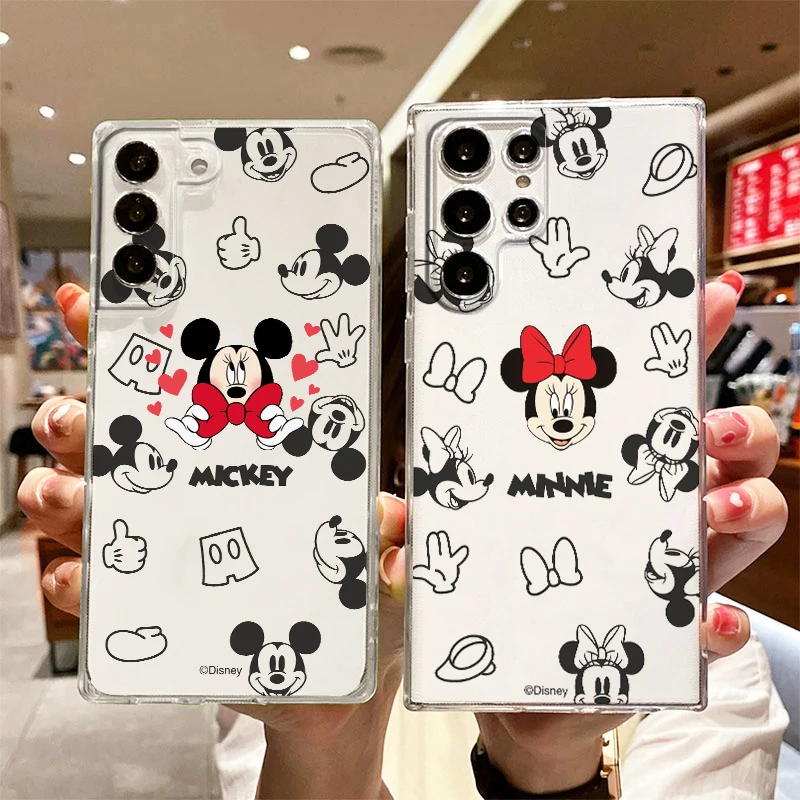 

Mickey Mouse Minnie Logo Transparent Phone Case For Samsung S23 S22 S21 S20 FE Ultra Pro Lite S10 S10E S9 S8 Plus 5G Cover Shell