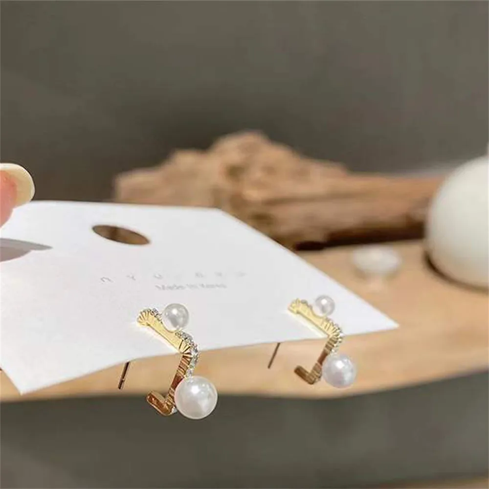 

DIY Pearl Ear Studs Accessories S925 Sterling Silver Jewelry Double Beads Fashion Earrings Women's Empty Fit 5-7mm Beads