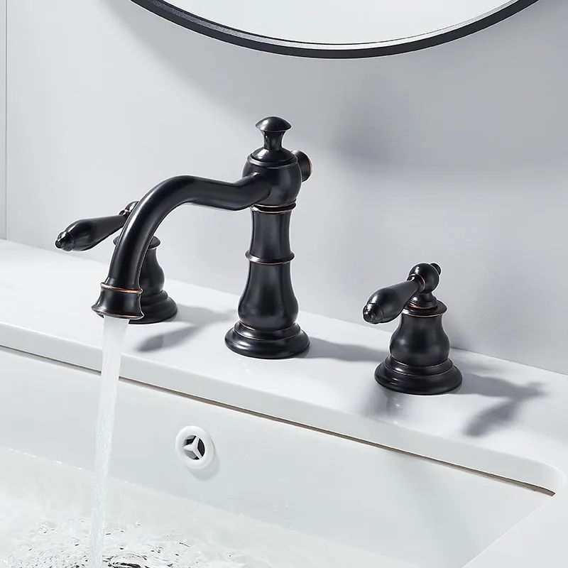 

Easy installation Black Bathroom Faucet Dual Brass Handle Hot Cold Mixer Crane Bathtub Faucet Deck Mount Tub Faucets