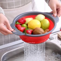 silicone folding drain basket fruit vegetable cleaning basin round drain basket plastic vegetable washing basin kitchen tools