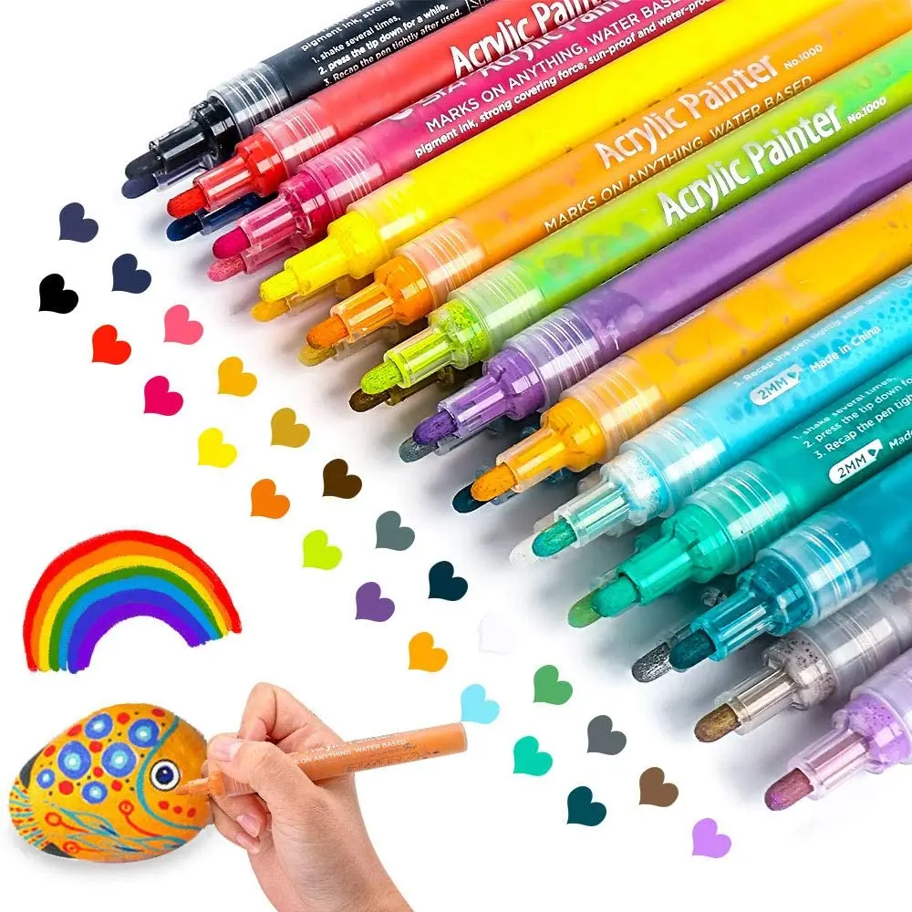 

Набор высококачественных художественных маркеров, набор из 24 ручек для рисования с кончиком 2 мм, стандартная Нетоксичная акриловая ручка, водонепроницаемые граффити маркеры для творчества
