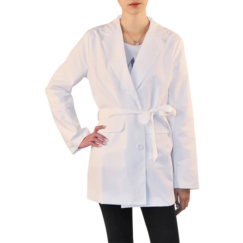 Simple Casual Office Blazer with Long Belt Women Solid Colors Double Breasted 2023 Blazer with Free Belt Bussiness Commute Suit