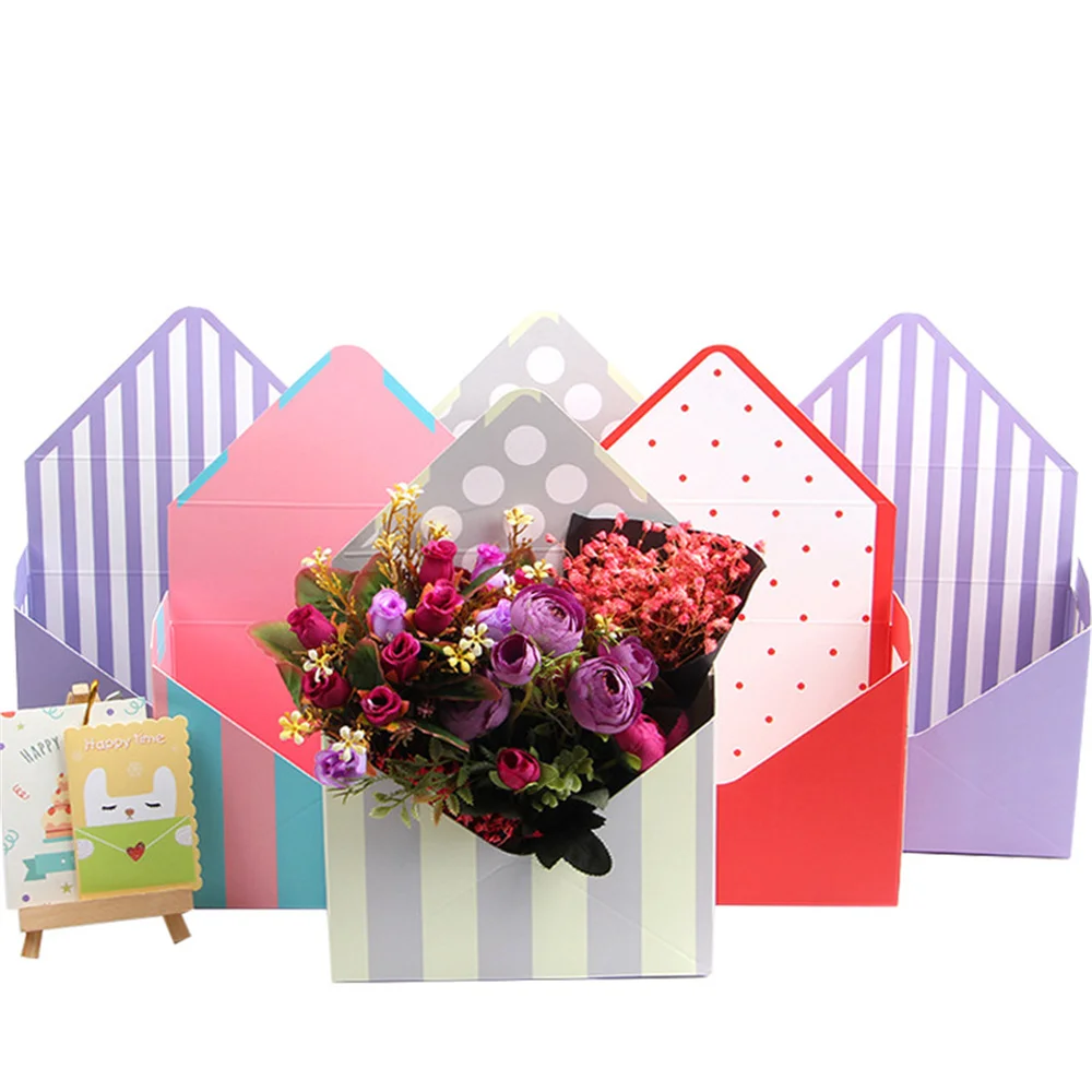 Wedding Party Decoration Stripe Printed Flower Gift Packaging Box Store Display Flower Basket 1pc
