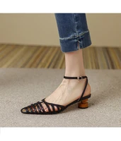 french niche woven thick heel sandals for women 2022 new summer hollowed out roman pointy sandals