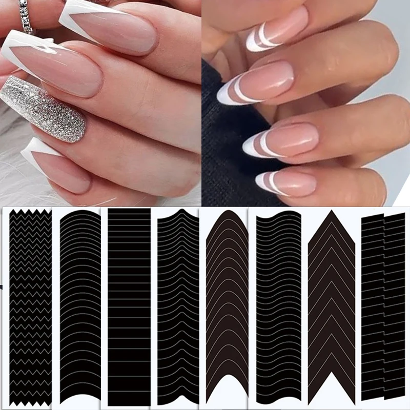 

French Manicure Strip Wavy Lines Nail Art Tips Guides Stickers Stencil Strips Nail Forms Fringe Tip Guide Sticker DIY Nail Tools