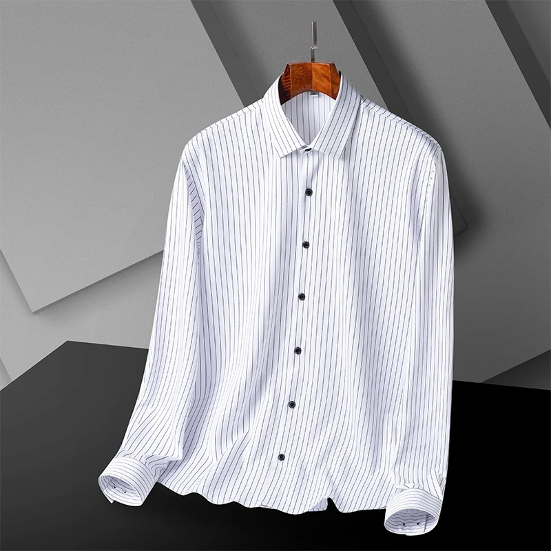 

2023 Regular-fit Pocketless Work Office Business Classic Dress Shirts Casual Solid Long Sleeve Top Blouse Shirts