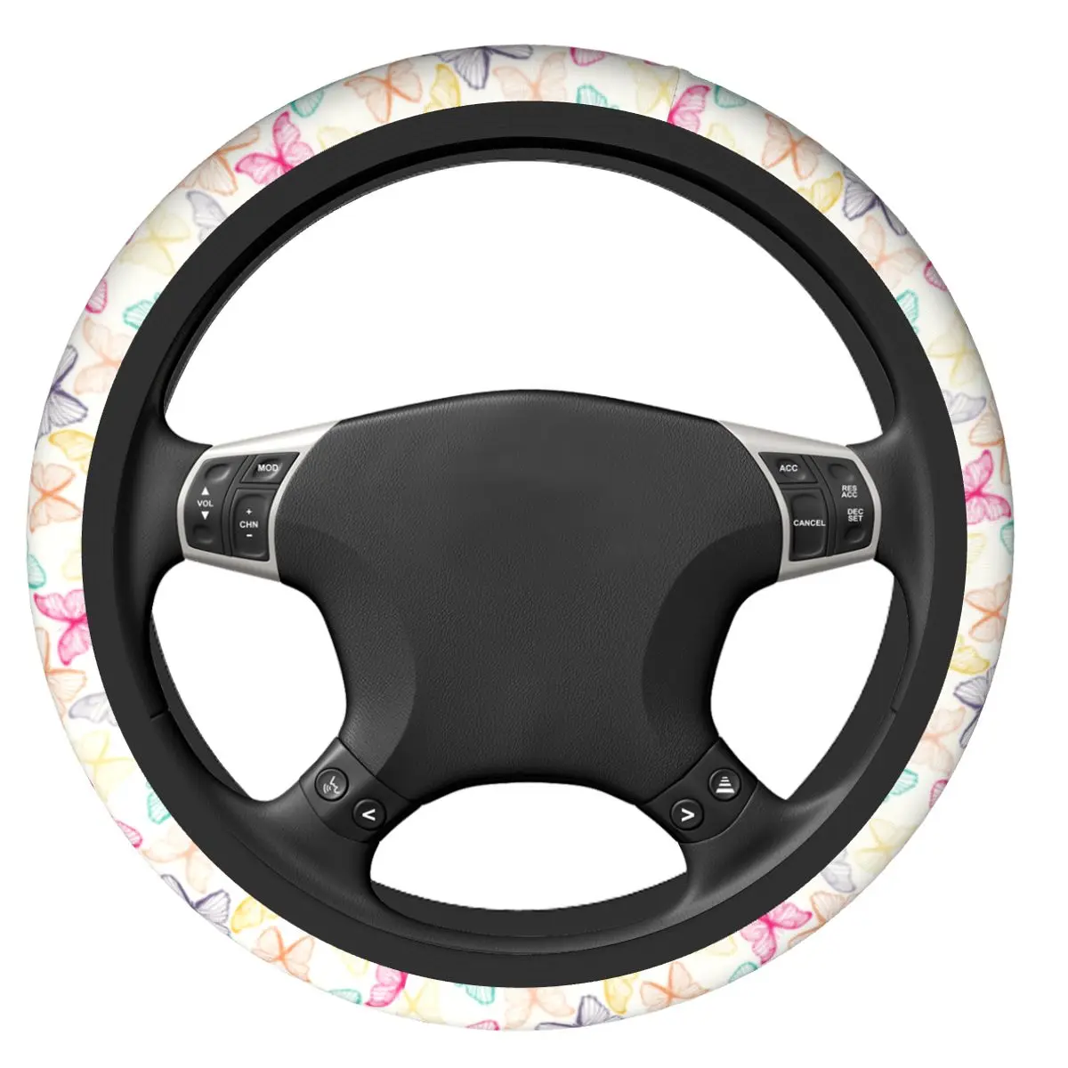Разноцветный чехол на руль автомобиля с изображением бабочки 37-38