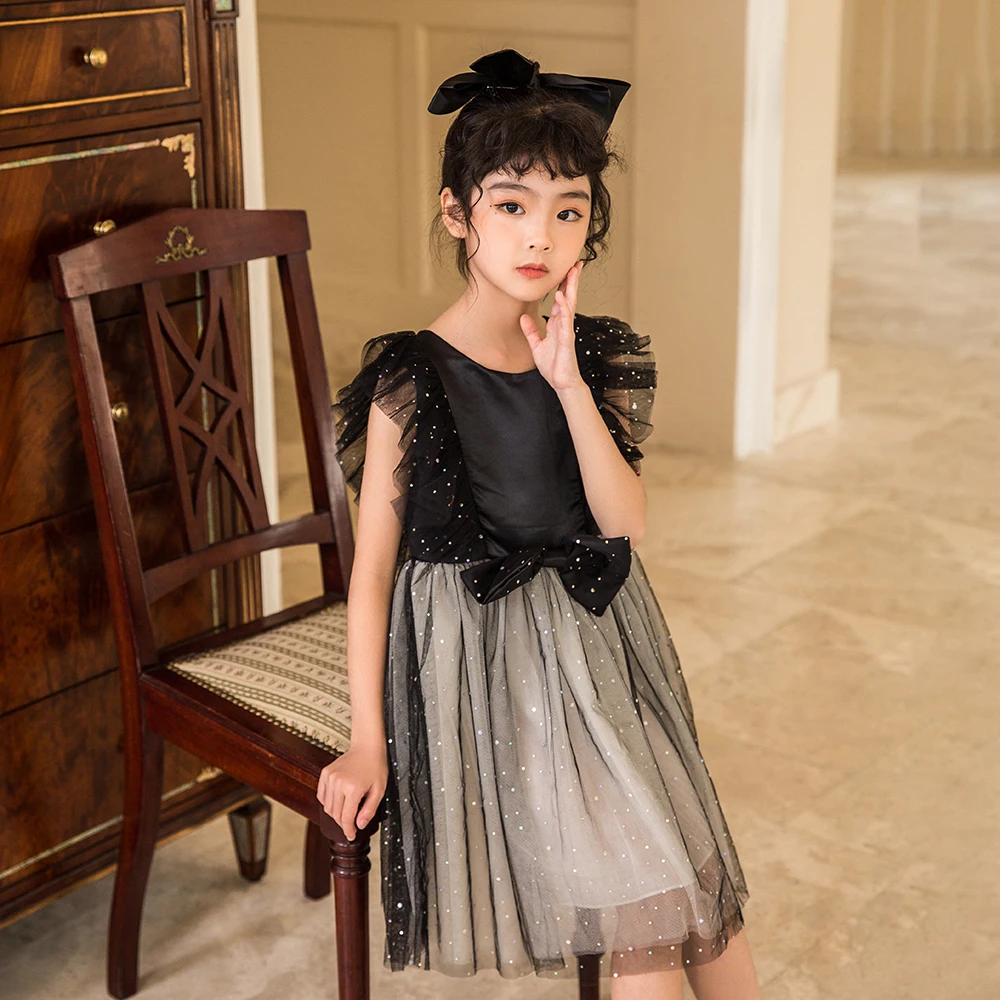 

2022 Baby Girl Dress Elegant Summer Bow Party Dress Kids Dresses for Girls Ball Gown Sequined Mesh Princess Costume 2-12 Yrs