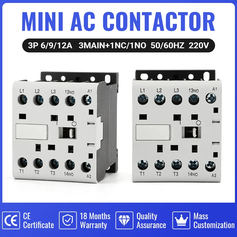 

CJX2-K0910 K1210 K1610 Mini AC/ DC Contactor Din Rail 3P 3main 1NO/3main 1NC Coil Voltage 230V 50/60Hz 6A 9A 12A 16A 12V 24V