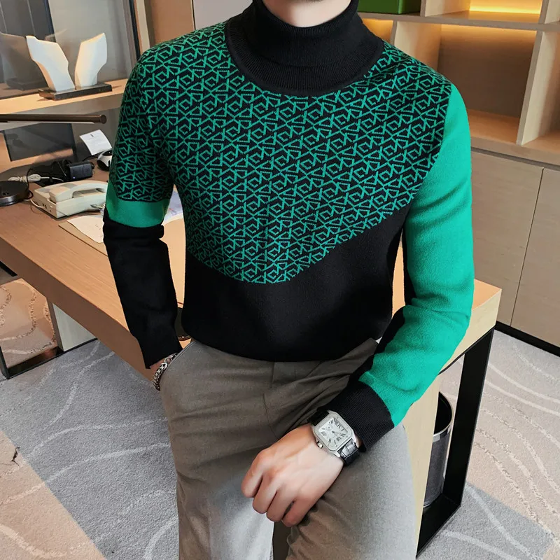 2023 Sweater Warm Men's Half Turtleneck Solid Color Pullover Fashion Thickening British Style Long-sleeved Top Pullover