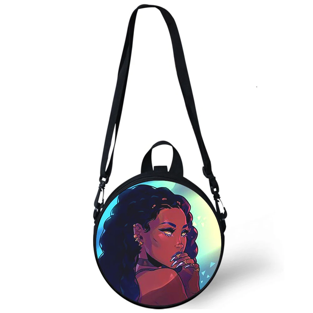 Black girl painting Pretty Child kindergarten Bag 3D Print Crossbody Shoulder Bags School Women Mini Round Bagpacks Rugtas Bag