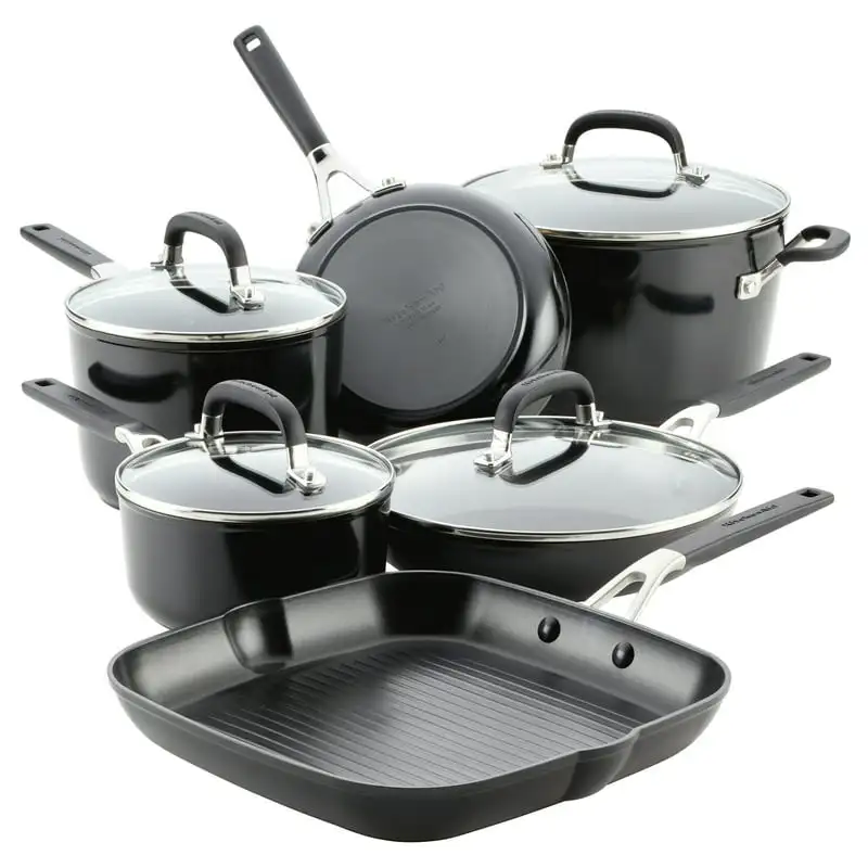 

Anodized Nonstick Cookware Pots and Pans Set, 10-Piece, Onyx Black