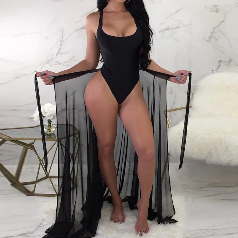 

Однотонный монокини с открытой спиной, боди с шифоновой накидкой на завязках, юбка, комплект бикини, женский летний купальник, модный сексуальный пляжный купальник