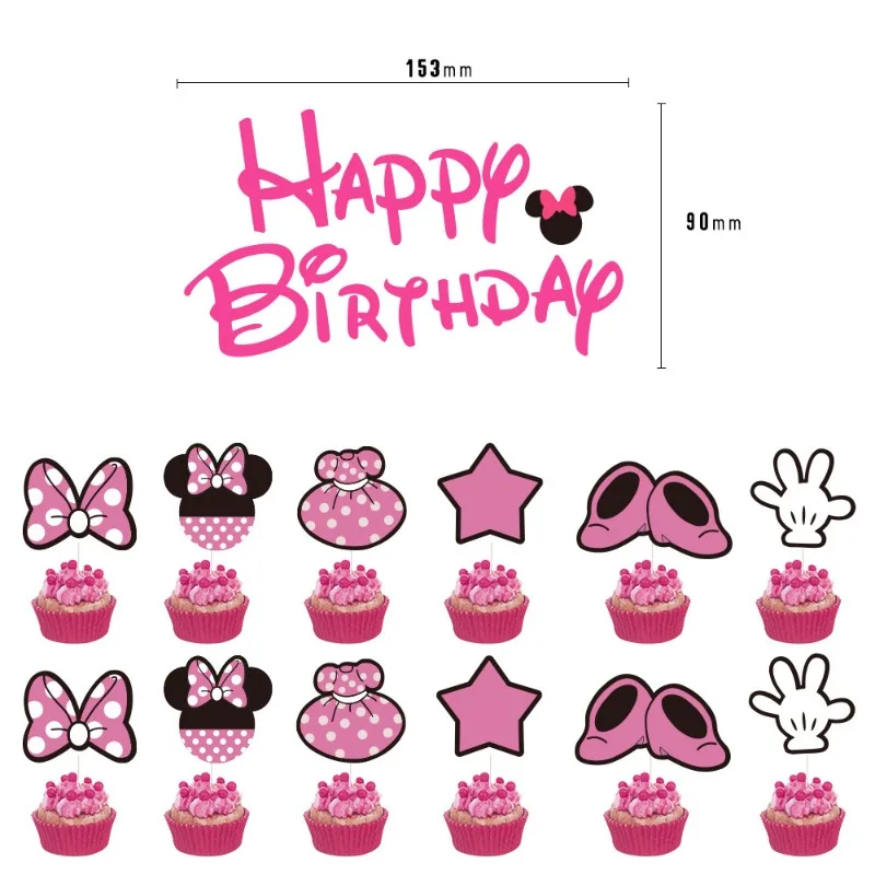 

Disney Anime Figures Mickey Mouse Theme Party Cartoon Minnie Birthday Cake Flag Party Insertion Decoration Set Children's Gifts