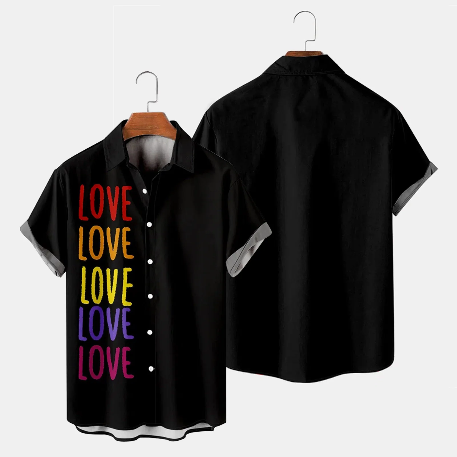 

Мужская мода и досуг 3D цифровая печать Пряжка отворот короткий рукав рубашка Топ мягкая футболка