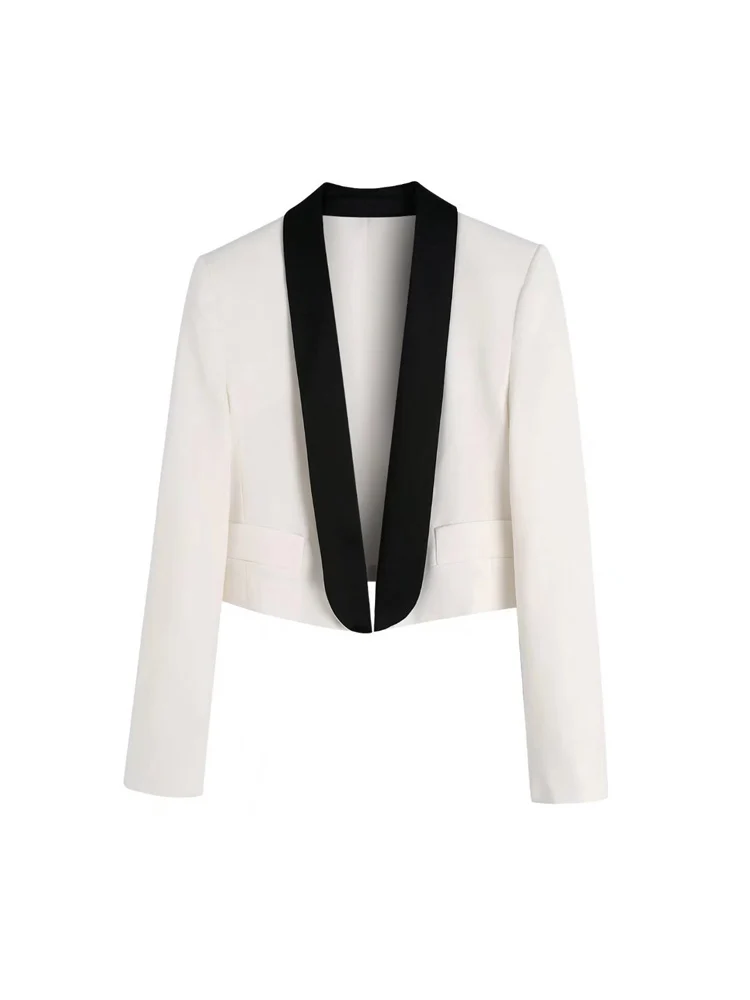 

2022 Womens Casual Blazers Coats Patchwork Long Sleeve Slim Fashion Short Female Elegant Street Blazer Outerwear