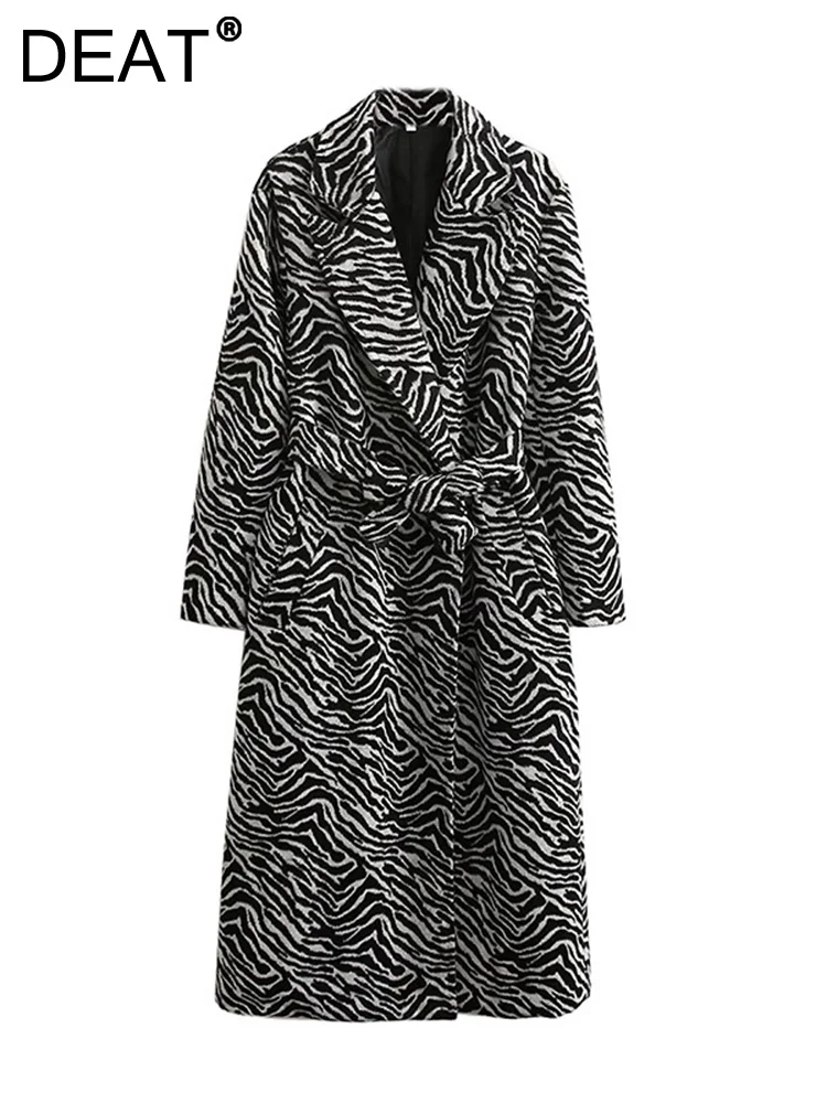 

[DEAT] Loose Warm Woolen Coat Parkas Ladies Outwear Printed New Lapel Long Sleeve Women Fashion Spring Winter 2020 13DA3926