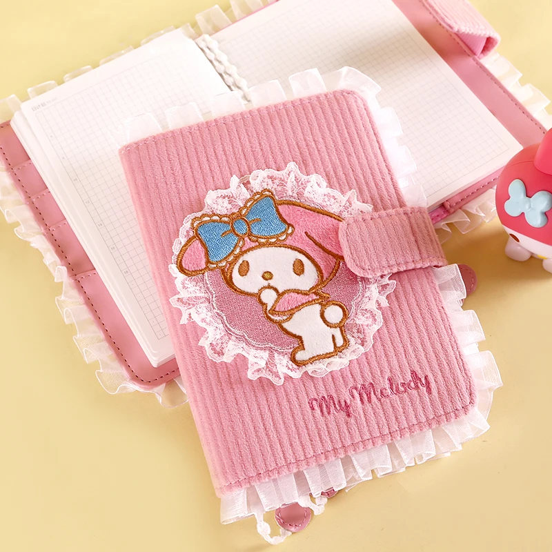New Sanrioed Stationery Melody A6 Notebook Girls Kawaii Lace Embroidery Record Schedule Book Notepad Limited Diary Hand Ledger |