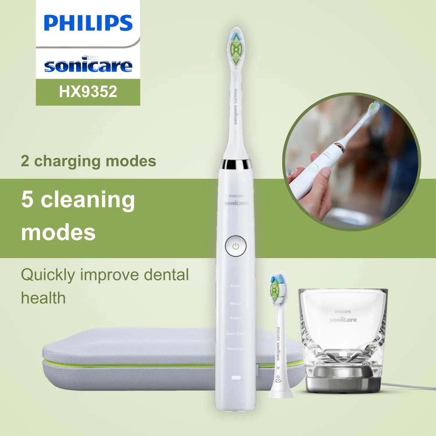 Электрическая зубная щетка Philips Sonicare DiamondClean HX9352 с дорожным футляром
