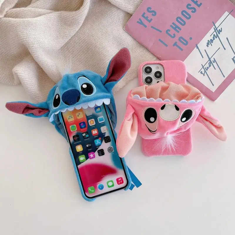 

Kawaii Stitch Angel Cartoon Plush Phone Case for Iphone 14 13 12 11 Pro Max Mini Xs Xr X 8 7 6S 6 Plus Cute Anime Soft Cover
