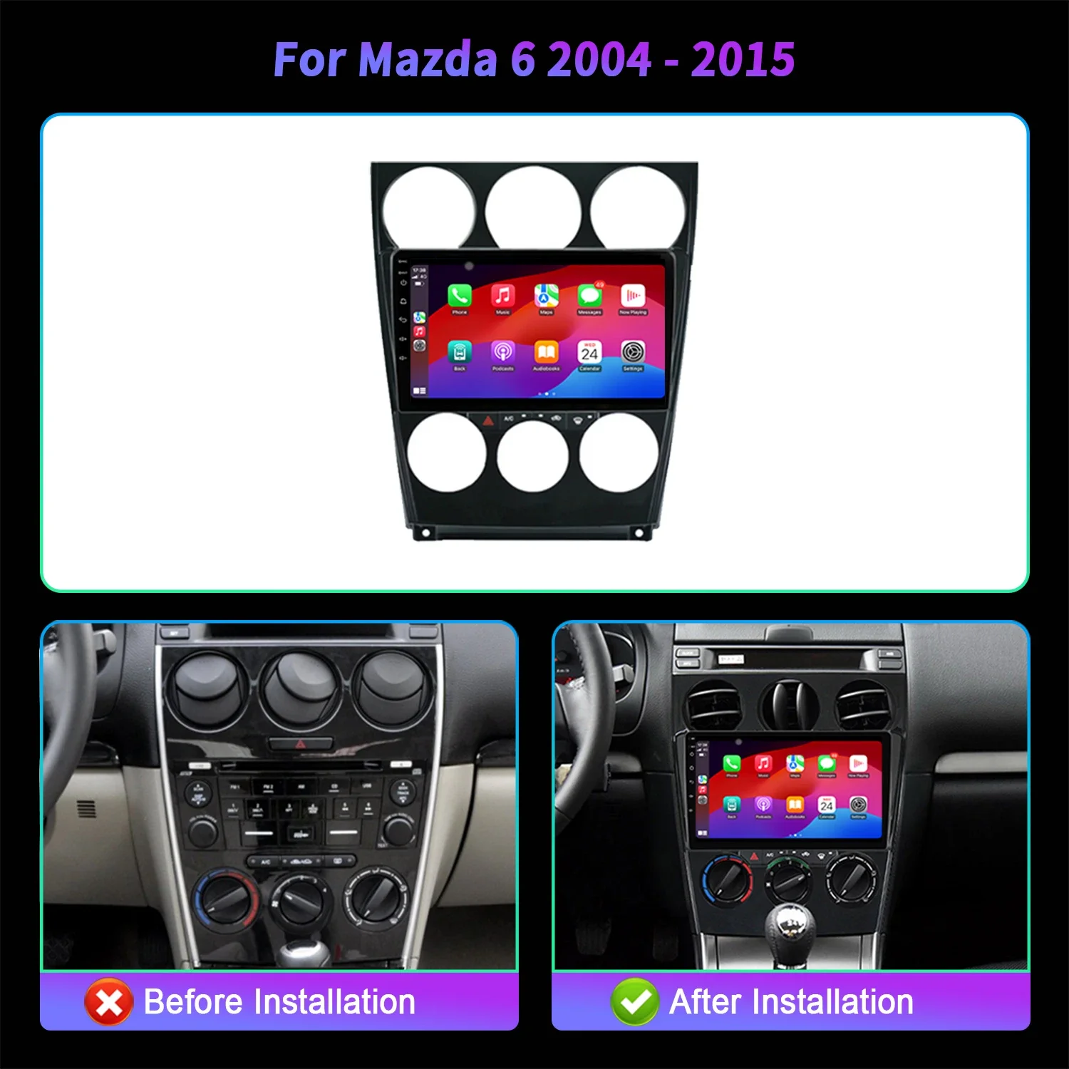 Фото Автомобильный радиоприемник Android 14 для Mazda 6 2004-2015, навигация, беспроводной Bluetooth Carplay, мультимедийный экран 7862 8 + 256 2K QLED №2