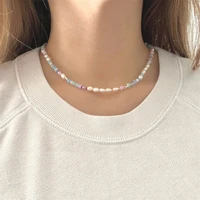 2022 new fashion women bohemian irregular pearl colorful beads splicing necklace women summer beads pearl splicing necklace