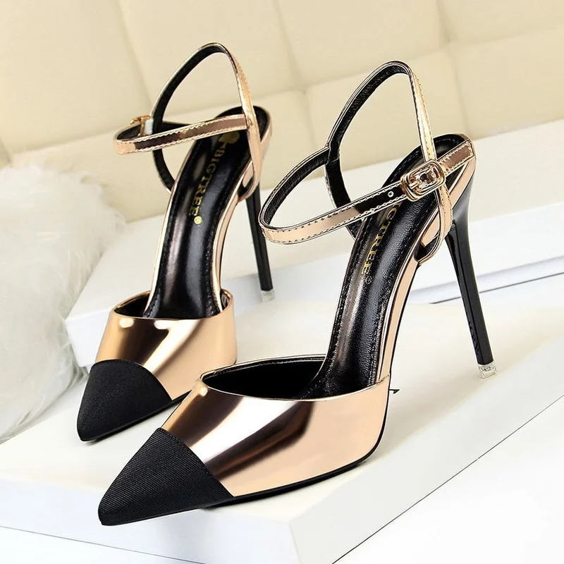 

Sexy Women Shoes 11cm Sandals Women's Pumps 2021 New High Heels Stiletto Shallow Mouth Hollow Color Matching Pointed High Heels