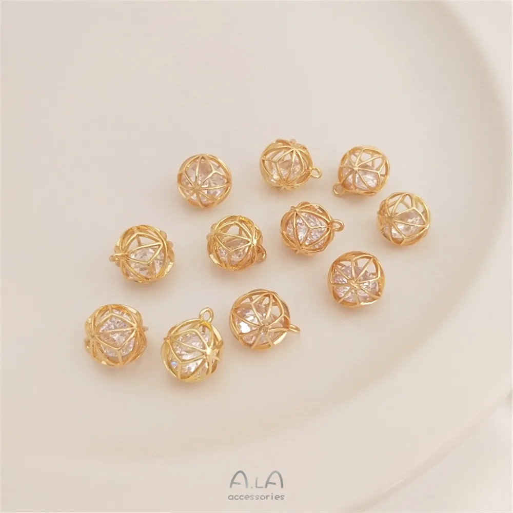 

Zircon flower ball hanging bead hollowed out zirconium flash pendant manual DIY bracelet necklace headpiece accessories