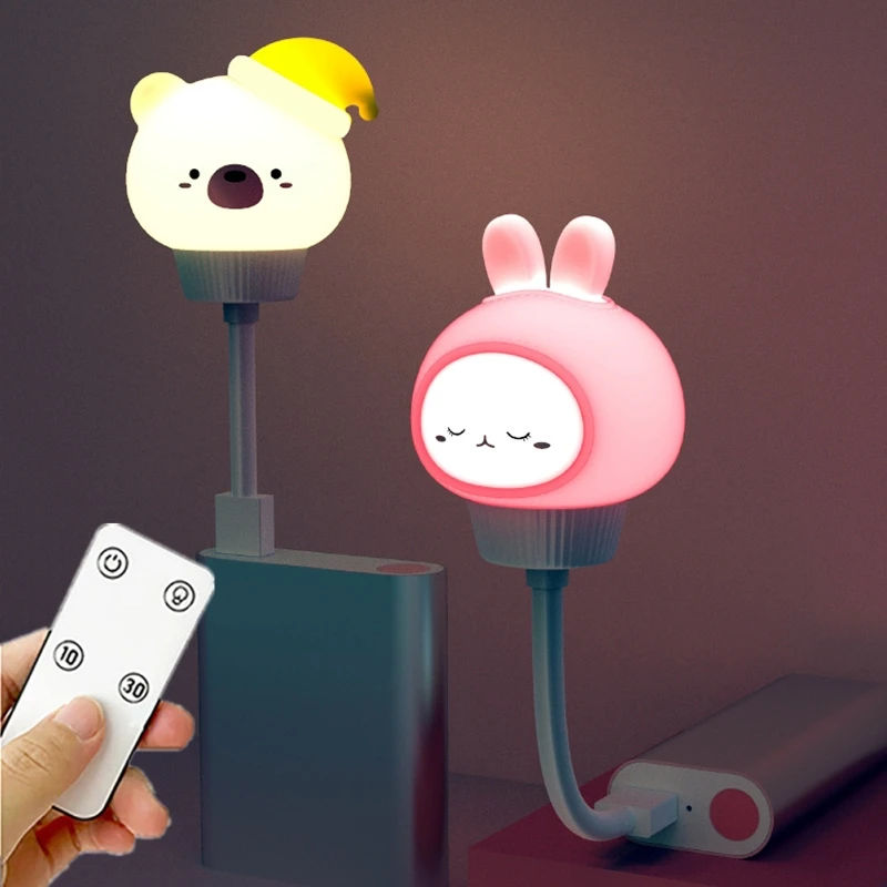 

LED USB Night Light Cute Cartoon Rabbit Bear Nightlight Remote Control for Children Baby Room Bedroom Decoration Lights Lighting