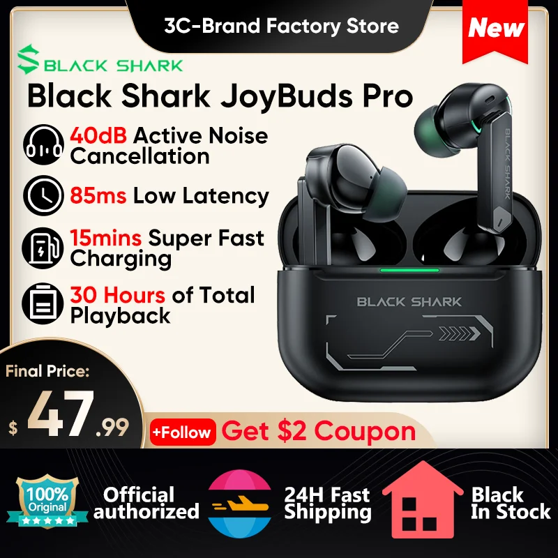 

Наушники Black Shark JoyBuds Pro ANC TWS, игровые наушники-вкладыши с ультранизкой задержкой, драйвер 14,2 мм, двойной микрофон, Bluetooth 5,2, быстрая зарядка